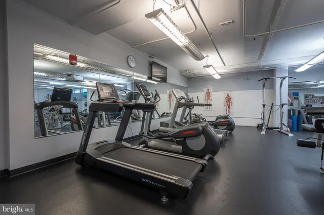 a view of a room with gym equipment