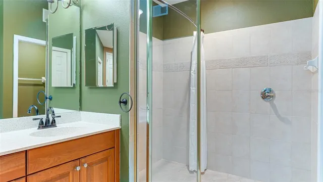 a bathroom with a bathtub and a sink