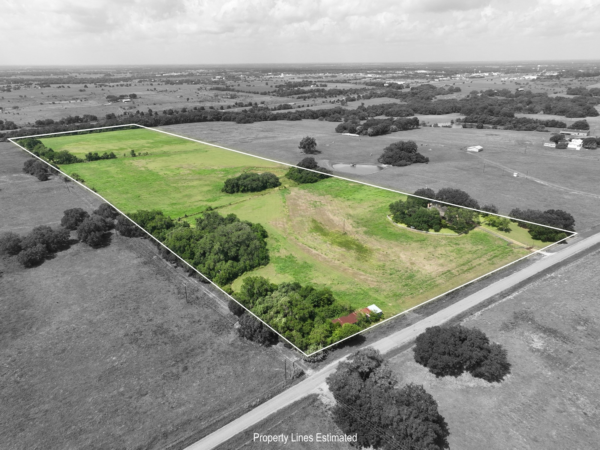 an aerial view of a pool