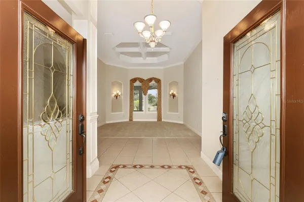 a view of a bathroom with a mirror