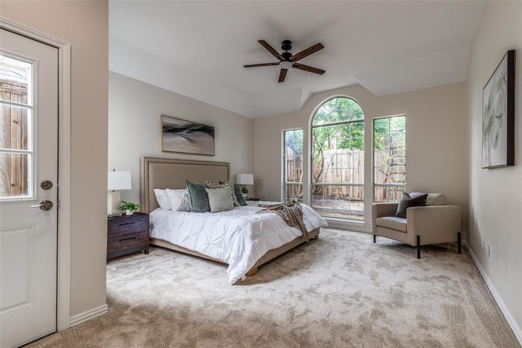 4037 Azure Lane Addison, TX 75001 - Photo 20 of 36 Bedroom featuring carpet flooring and a ceiling fan
