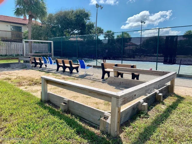 a deck view with a seating space