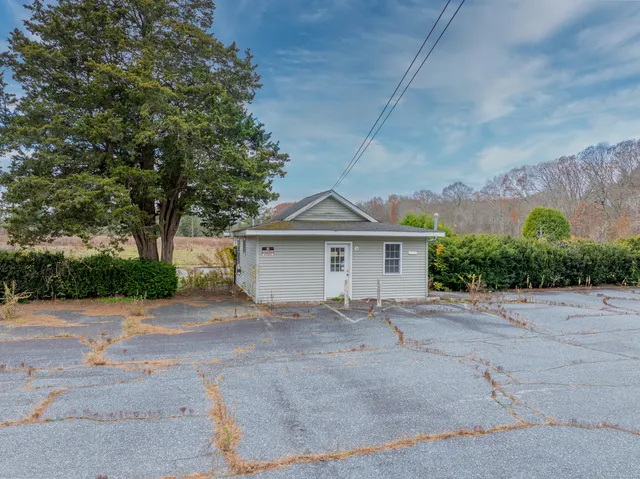 a view of a house with a yard and large tree