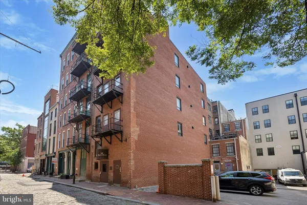 front view of a building with a street