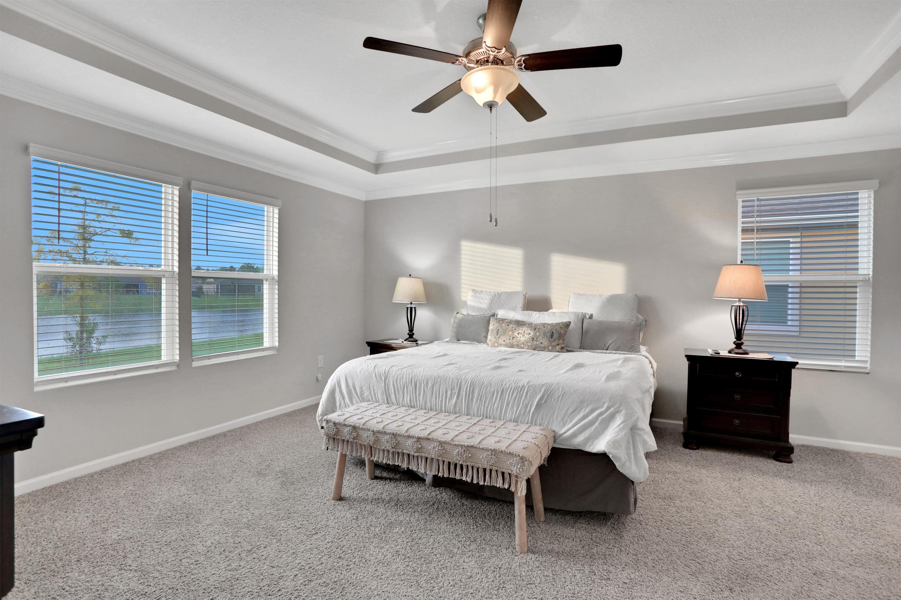 Undisclosed Address St. Augustine, FL 32095 - Photo 25 of 51 Bedroom with a tray ceiling, multiple windows, carpet, and crown molding