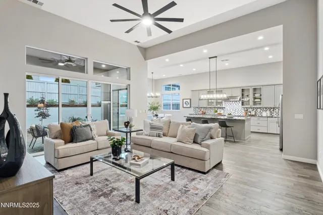 a view of a living room and dining room
