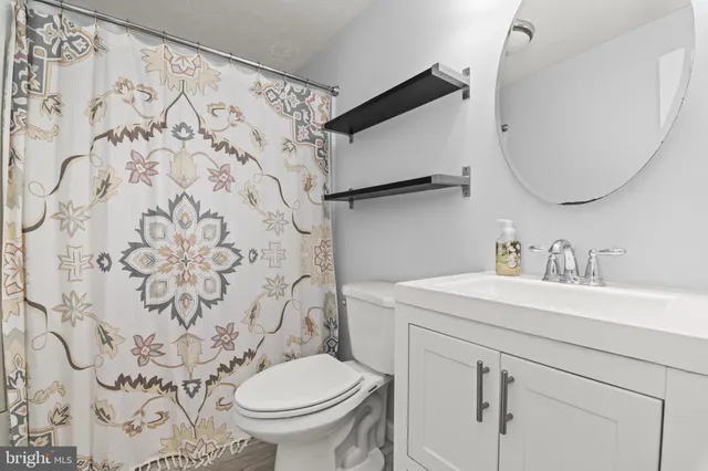 a bathroom with a sink toilet and a mirror