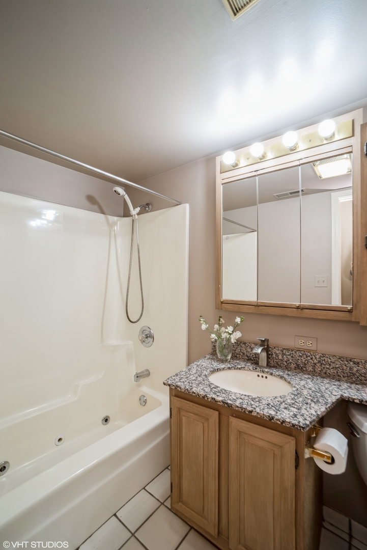 702 South Lytle Street, Unit 2N Chicago, IL 60607 - Photo 8 of 23 a bathroom with a granite countertop sink a toilet and shower