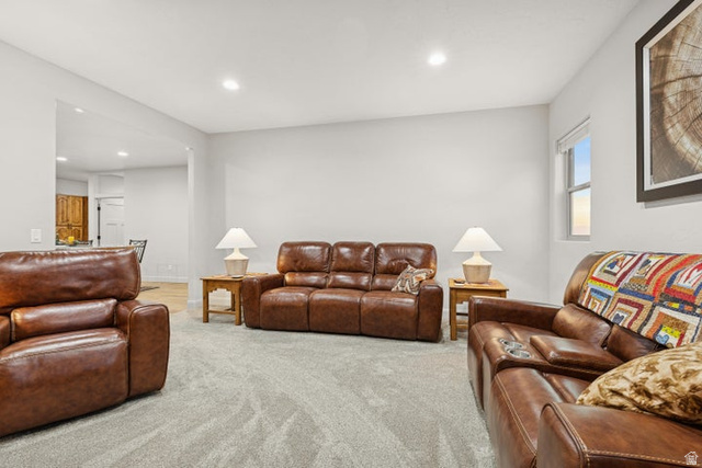 2925 Juniper Road Enterprise, UT 84725 - Photo 19 of 56 Living area featuring light colored carpet and recessed lighting