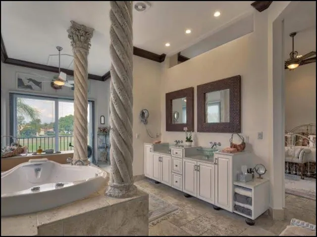 a bathroom with a mirror