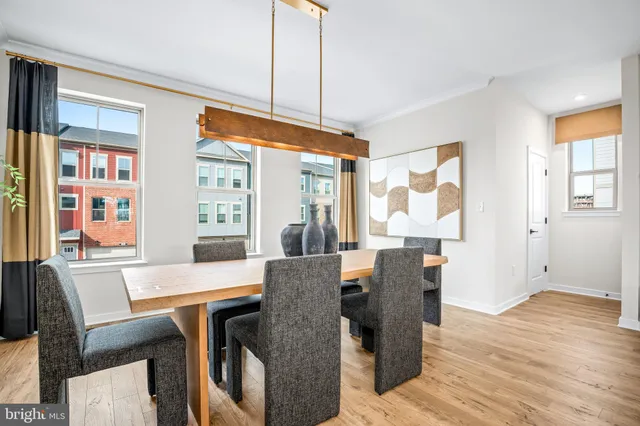 a view of a balcony with wooden floor