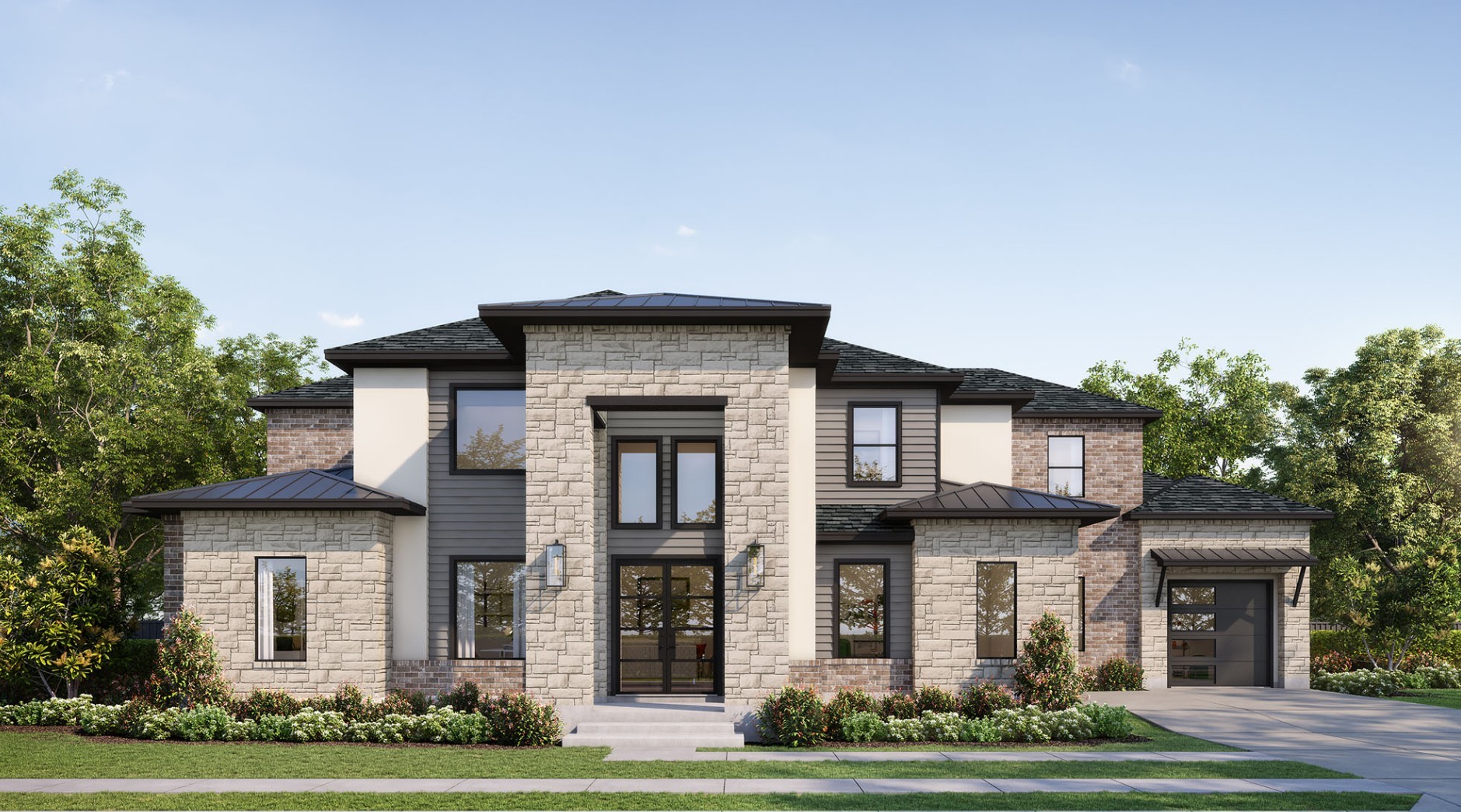 a front view of a house with garden