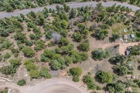 an aerial view of a forest with houses