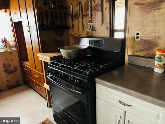 a kitchen with a stove and a refrigerator
