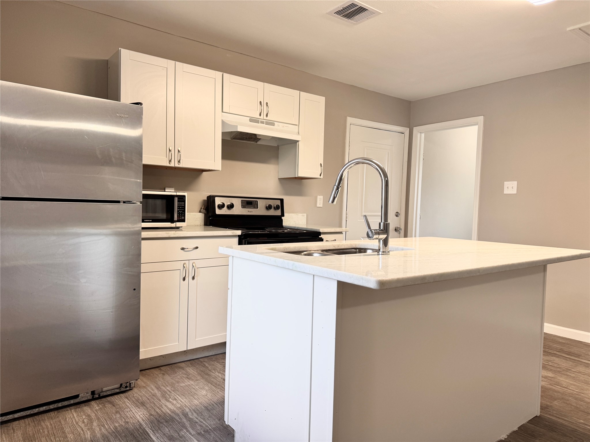 Breakfast bar fits two stools comfortably.