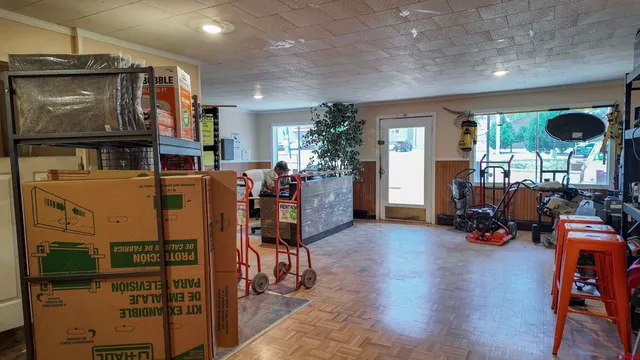 a view of a room with gym equipment