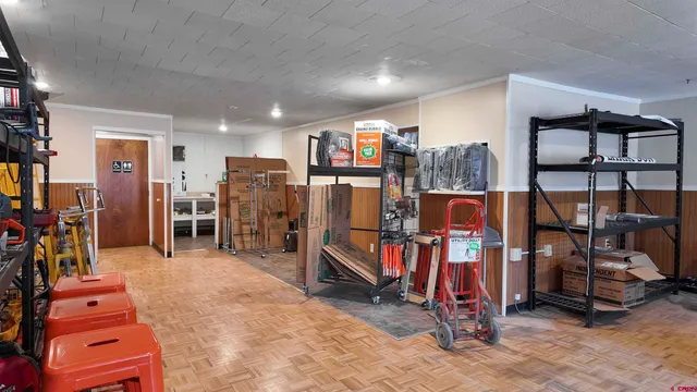 a room with a door and a window