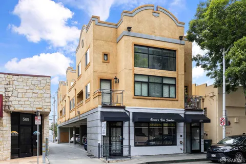 a front view of a multi story building