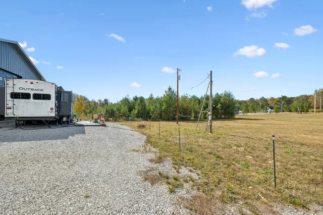 a view of a lake with palm trees