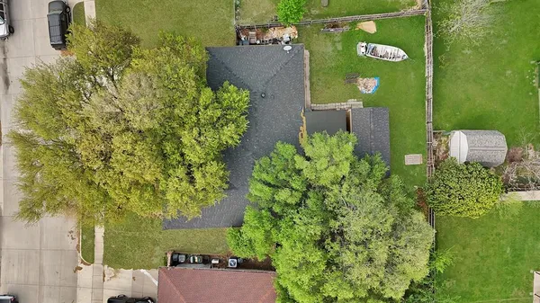 an aerial view of a house