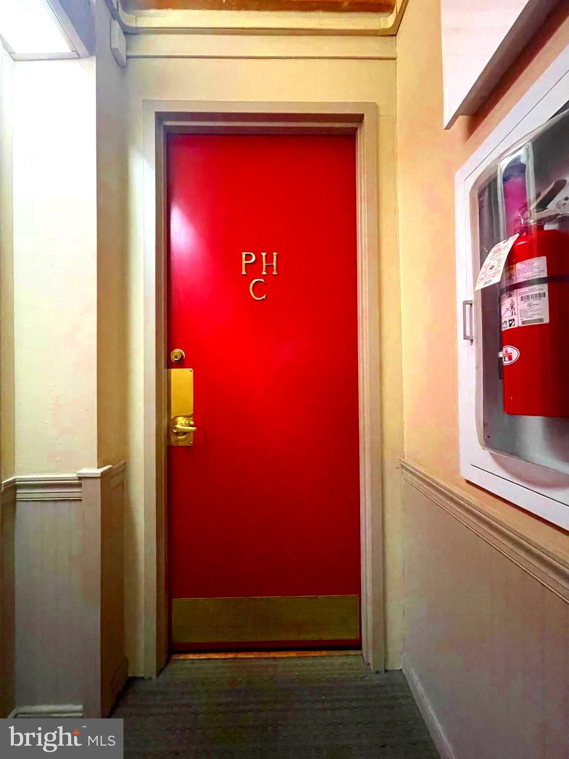 a view of a red door