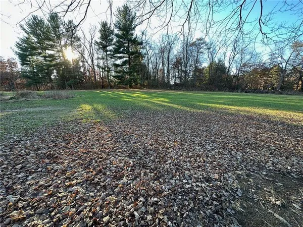a view of a field of grass and trees