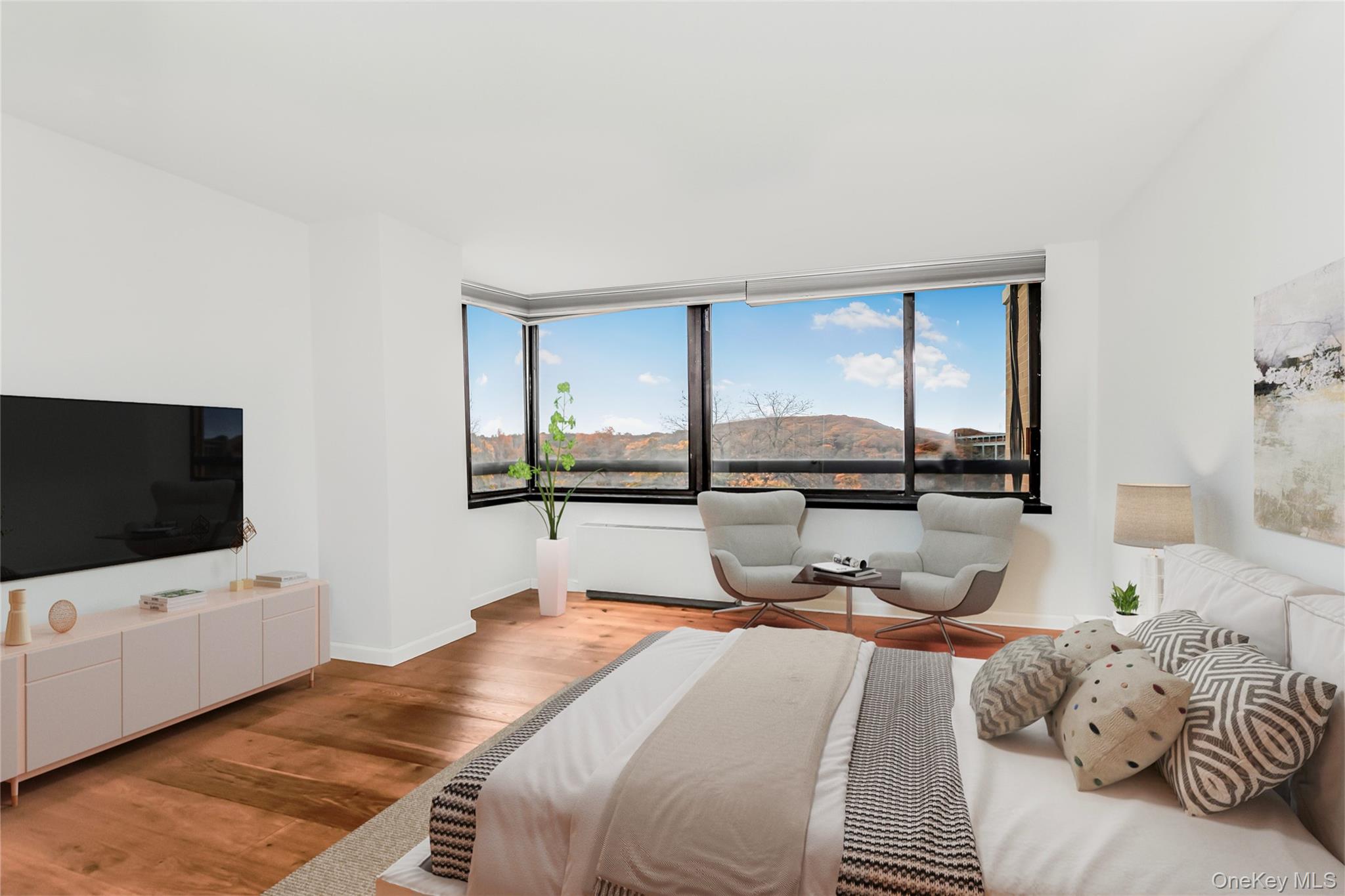 2287 Johnson Avenue, Unit 5F Bronx, NY 10463 - Photo 12 of 22 a bedroom with a bed and a flat screen tv