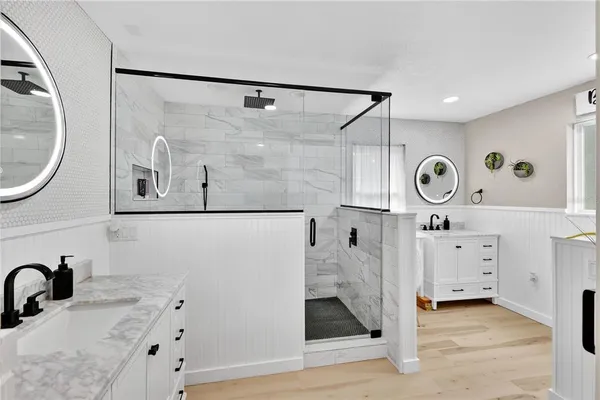 a workspace with furniture and a window