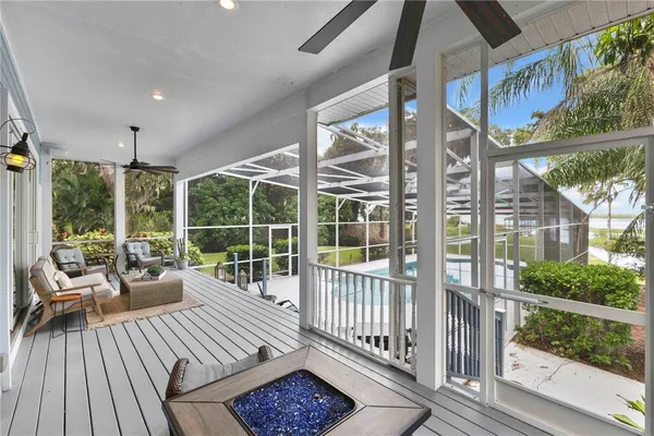 a view of a park with large trees