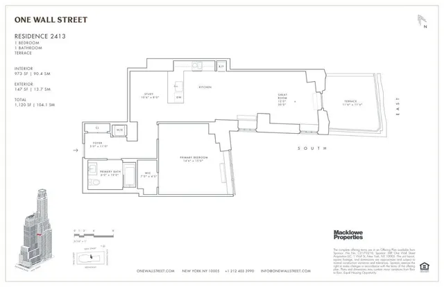 $1,975,000 | 1 Wall Street, Unit 2413 | Financial District