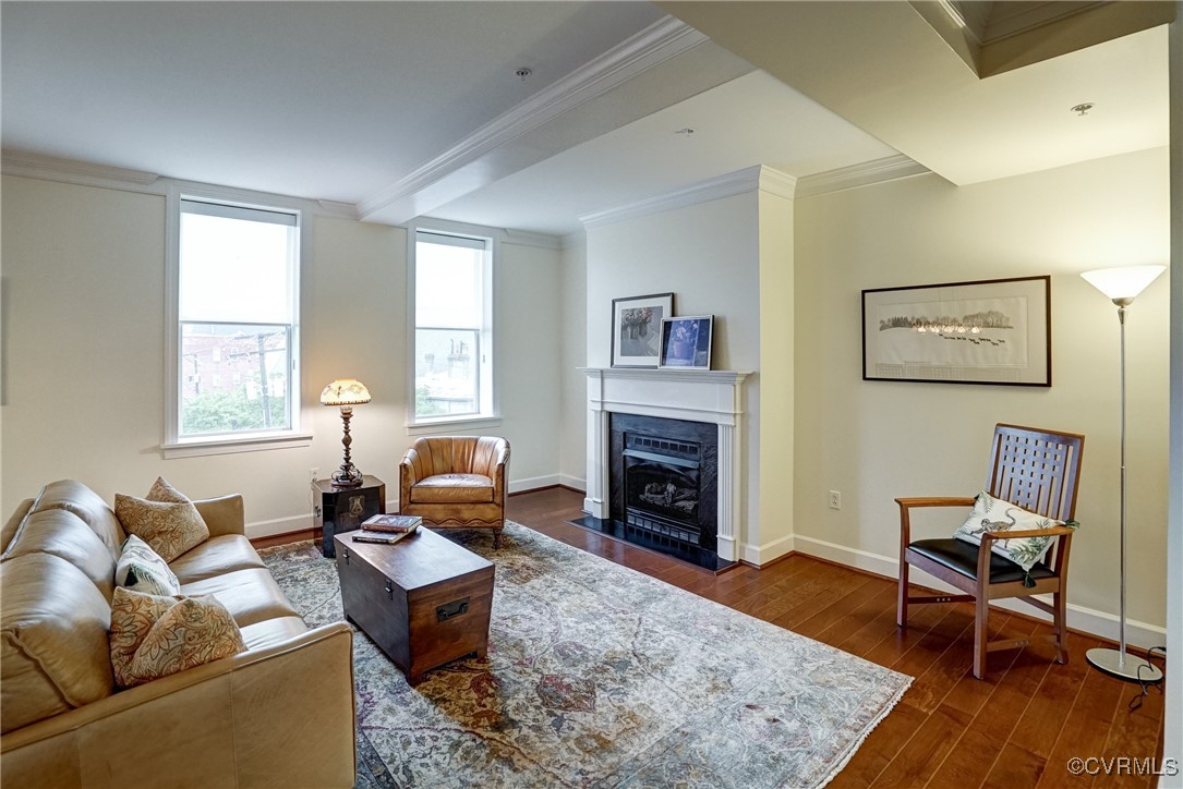 413 Stuart Circle, Unit 4C Richmond, VA 23220 - Photo 2 of 27 a living room with furniture and a fireplace