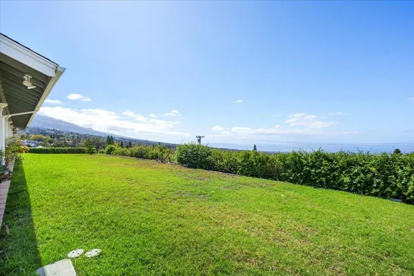 a view of a green field with clear sky