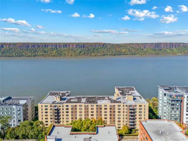 a view of a lake with a city skyline in the background