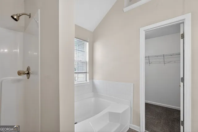 a bathroom with a bathtub