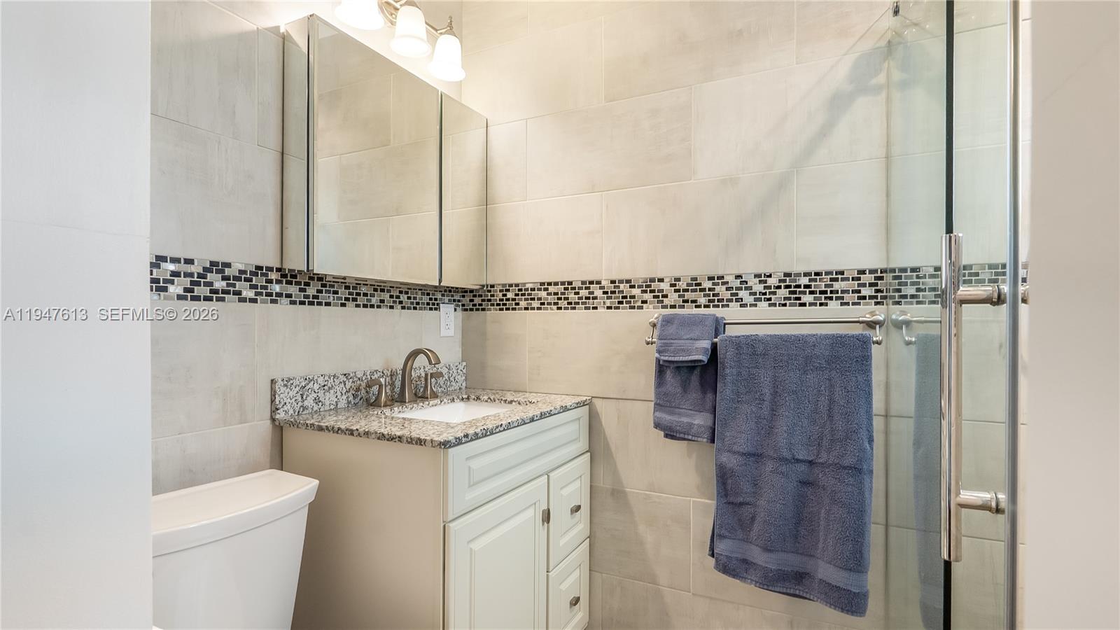 11071 Southwest 30th Court Davie, FL 33328 - Photo 17 of 44 a bathroom with a granite countertop sink a toilet and shower