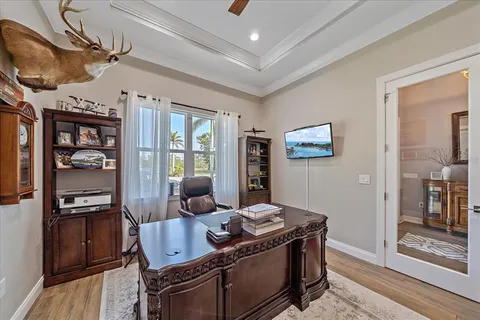 a bedroom with a bed and couch