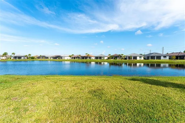 a view of a lake with houses