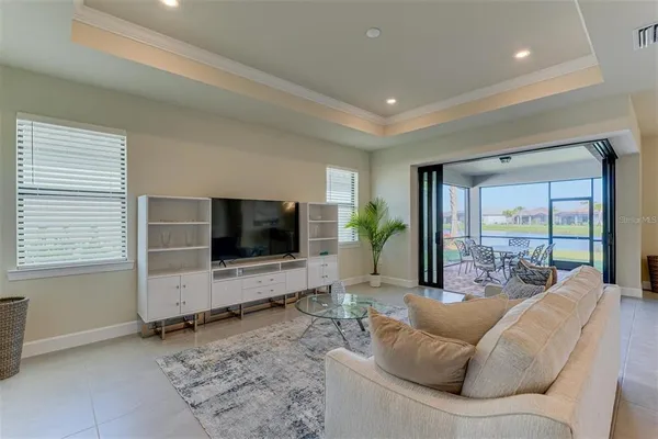a living room with furniture and a couch