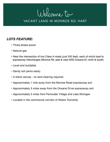 $400,000 | 3308 Monroe Road, Unit LOT C 25 74 ACRES, Hart, MI 49420