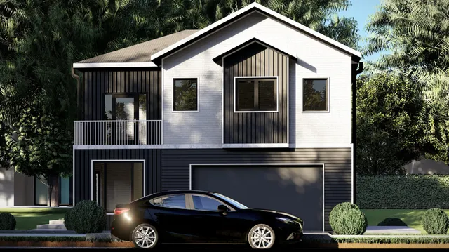 a front view of a house with garage