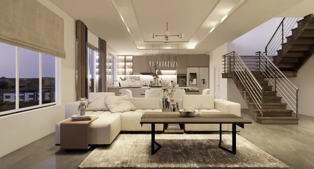 a living room with furniture