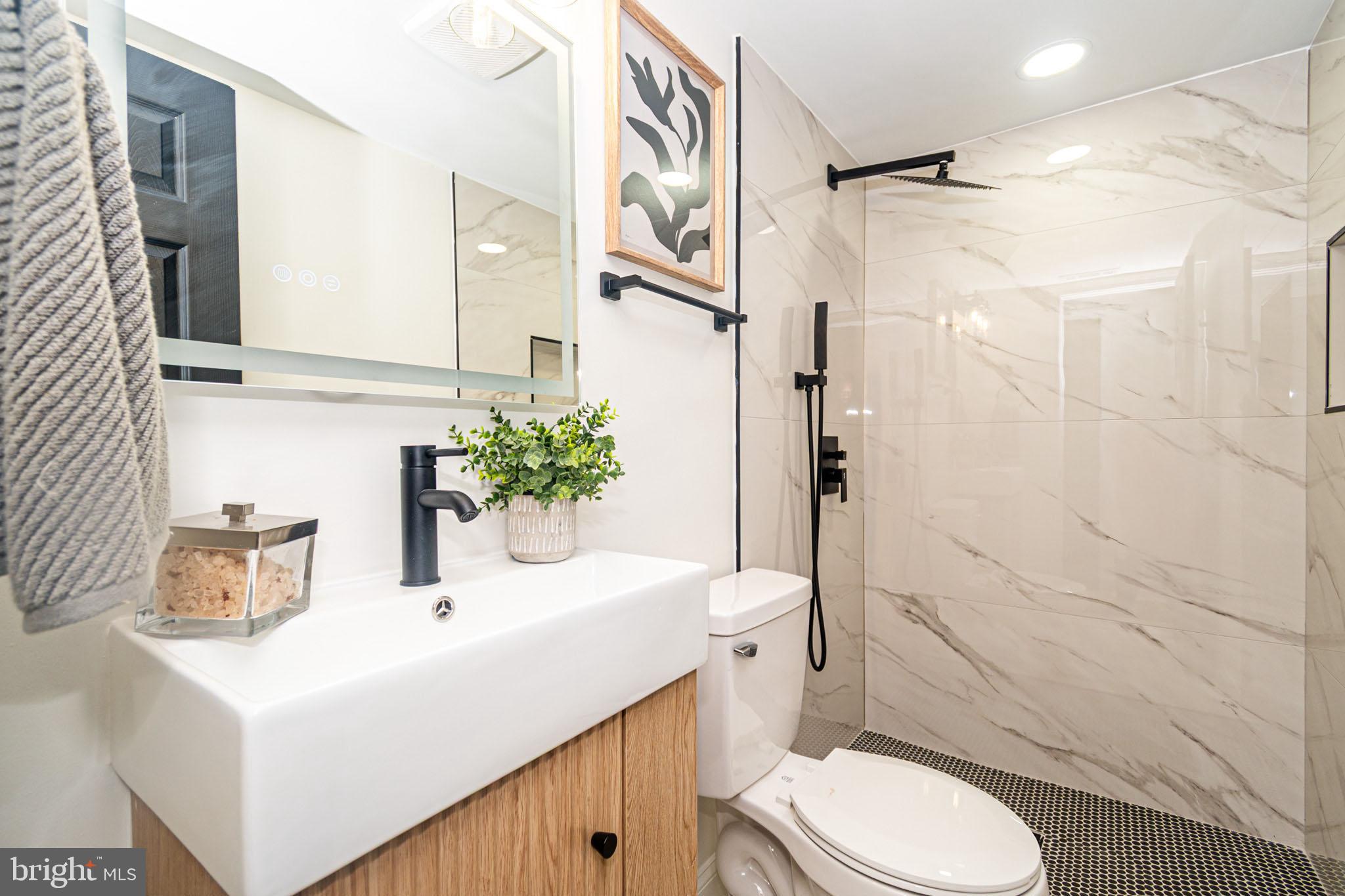 2560 Cecil Avenue Baltimore, MD 21218 - Photo 5 of 11 a bathroom with a sink a toilet a mirror and shower