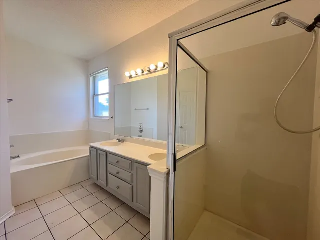 a bathroom with a tub sink and a mirror