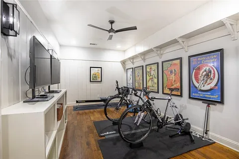a view of a room with gym equipment
