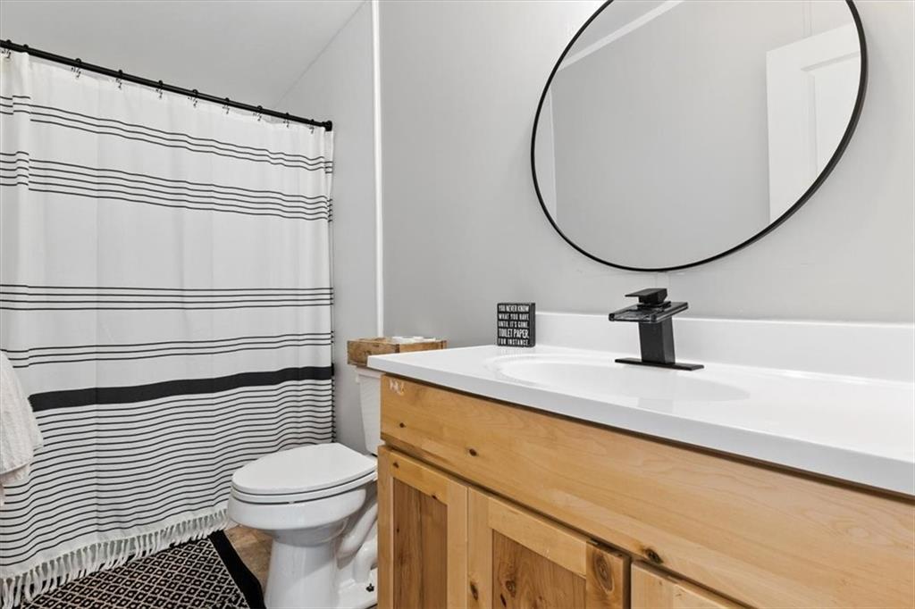71 Kirk Road Northwest White, GA 30184 - Photo 55 of 74 a bathroom with a sink a toilet and a mirror