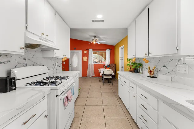 a view of a hallway with painted walls