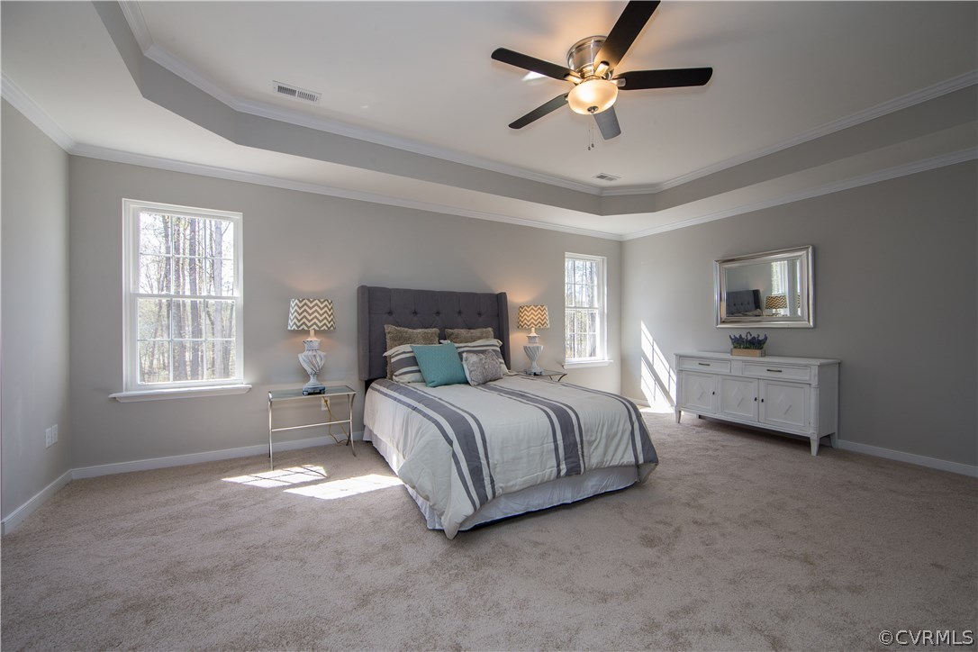 8955 Lavenham Loop Midlothian, VA 23112 - Photo 28 of 47 a spacious bedroom with a bed a chandelier and a window