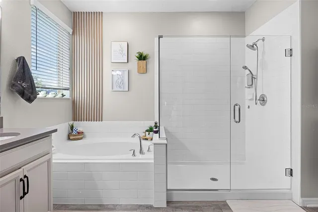 a bathroom with a shower and a sink