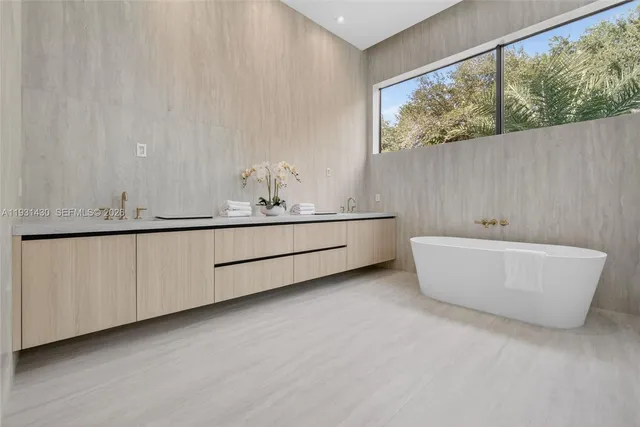 a bathroom with a white tub