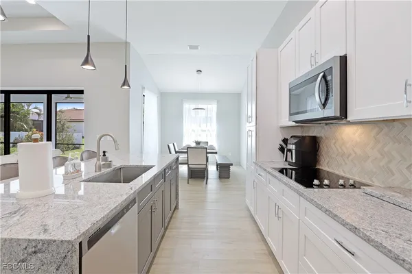 a kitchen with lots of counter top space